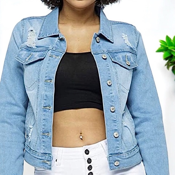 NEW VIP Jeans Distressed Long Sleeve Button Down with Pockets Denim Jacket - Picture 5 of 16